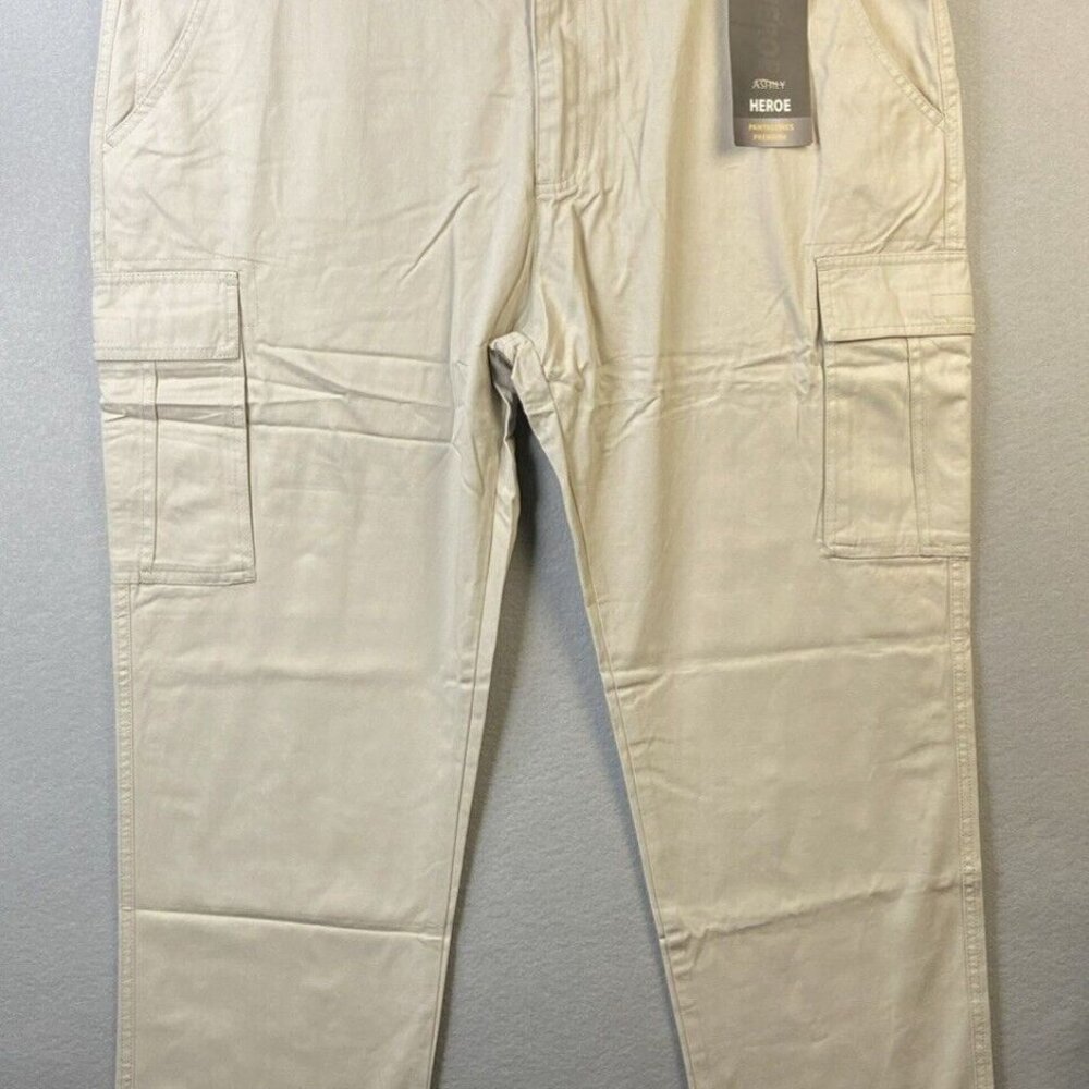 ASHILY Heroe Cargo Pants Mens 42 x 30 Pantalones Premium 100% Cotton‎ Beige NWT